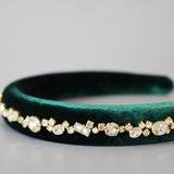 Green Velour Studs Slender Headband