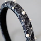 Slender Headband Snake Denim Pearl
