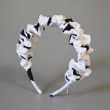 Wide Gather Headband White Black Dot