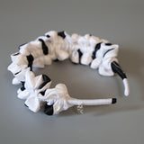 Wide Gather Headband White Black Dot