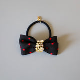 Black Red Dot Gold Studs Hair Pony
