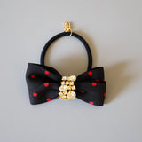 Black Red Dot Gold Studs Hair Pony