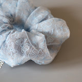 White Blue Ribbon Scrunchie
