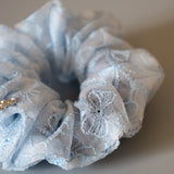 White Blue Ribbon Mini Scrunchie