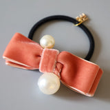 Velvet Ribbon Pink Pearl Hair Pony