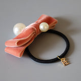 Velvet Ribbon Pink Pearl Hair Pony