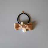 Velvet Ribbon Beige Pearl Hair Pony