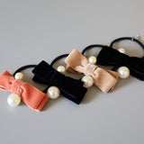 Velvet Ribbon Pink Pearl Hair Pony