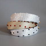 Thin Headband White Gold Dot with Black