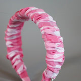 Wide Gather Headband Pink Gingham Check