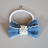 Denim Ribbon Pearl Hair Pony