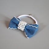 Denim Ribbon Pearl Hair Pony