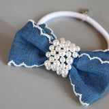 Denim Ribbon Pearl Hair Pony