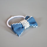 Denim Ribbon Pearl Hair Pony
