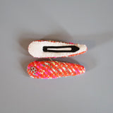 RE Hair Pin Red Pink Tweed