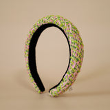 Slender Headband Green Pink Tweed No Studs