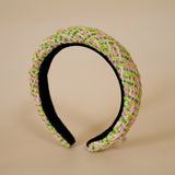 Slender Headband Green Pink Tweed No Studs