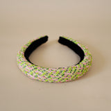 Slender Headband Green Pink Tweed No Studs