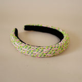 Slender Headband Green Pink Tweed No Studs