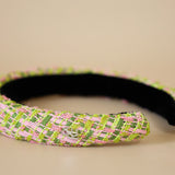 Slender Headband Green Pink Tweed No Studs