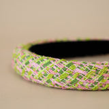 Slender Headband Green Pink Tweed No Studs