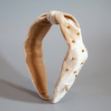 Beige Velour Turban Headband Gold Studs