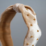 Beige Velour Turban Headband Gold Studs
