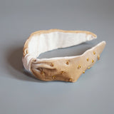 Beige Velour Turban Headband Gold Studs