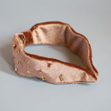 Brown Velour Turban Headband Gold Studs