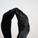 Black Velour Turban Headband Gold Studs