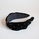 Black Velour Turban Headband Gold Studs