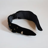 Black Velour Turban Headband Gold Studs