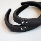 Slender Headband Black Flower Studs