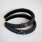 Slender Headband Black Flower Studs