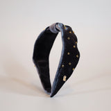 Charcoal Velour Turban Headband Gold Studs