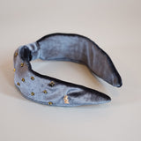 Charcoal Velour Turban Headband Gold Studs
