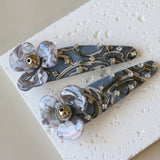 Hair Pin Blue Grey Flower