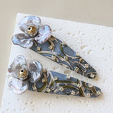 Hair Pin Blue Grey Flower