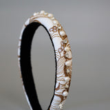 Slender Headband White Brown Pearl