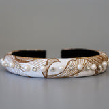 Slender Headband White Brown Pearl