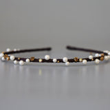 Narrow Studs Headband Dark Brown Pearl