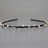 Narrow Studs Headband Black Pearl Studs