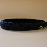 Slender Headband Black Flower No Studs