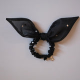 Black White Sheer Dot Ribbon Pony