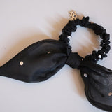 Black White Sheer Dot Ribbon Pony