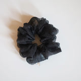 Glossy Black Organdy Scrunchie