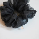 Glossy Black Organdy Scrunchie