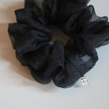 Glossy Black Organdy Scrunchie