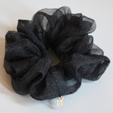 Glossy Black Organdy Scrunchie