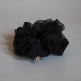 Glossy Black Organdy Scrunchie